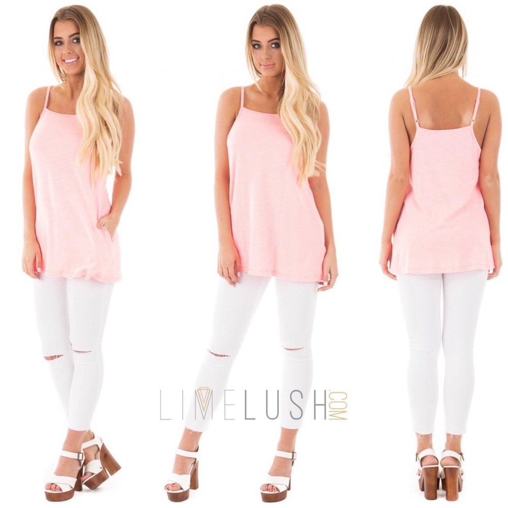Cherish Pink/White Striped Tank W/Side Pockets (M)
